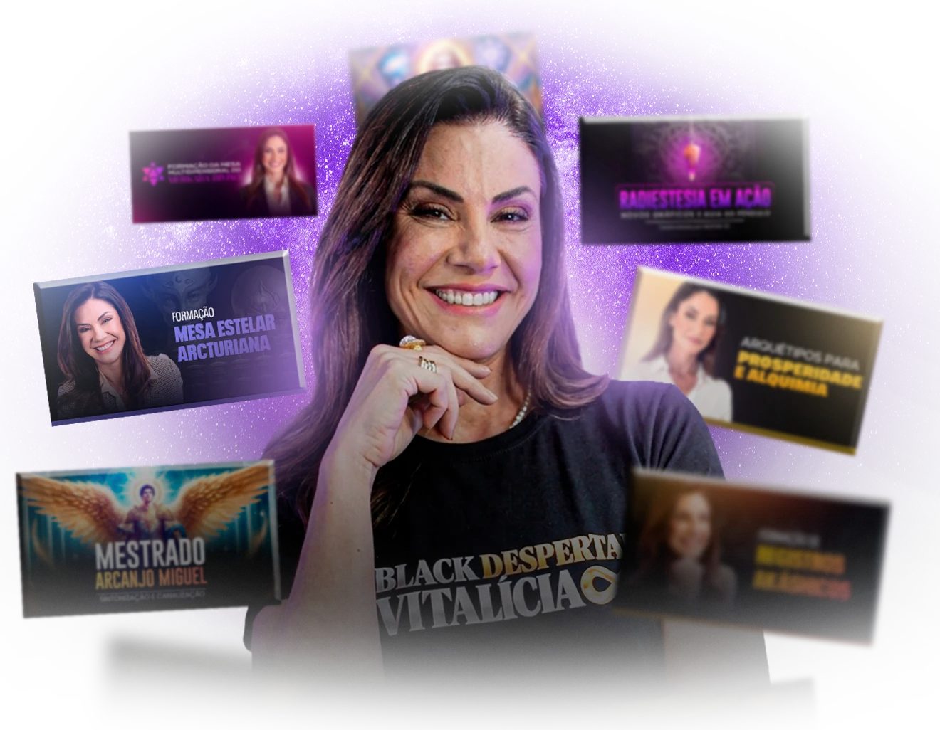 Michelle Gil cercada pelas capas das formações